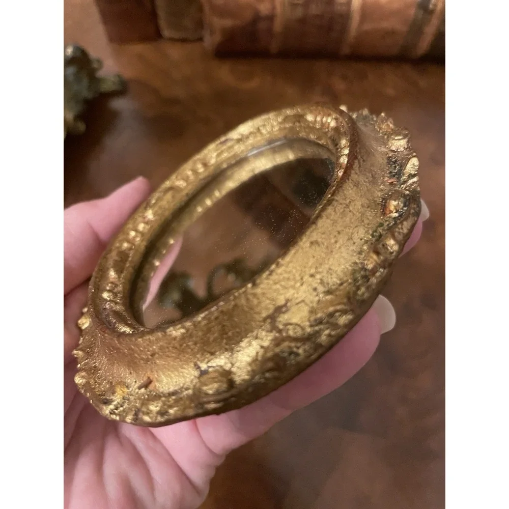 Vtg Florentine Oval Gold Wall Mirror Ornate  Italy Small 3.5x4.5
